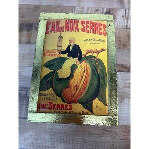 Vintage Green & Gold Decorative Box With French Eau De Noix Serres Advertising A